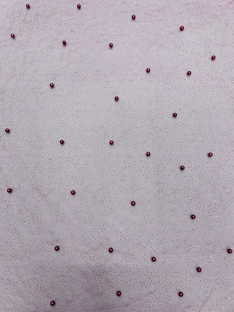 Pearl Glitter Studded Mesh Polyester Fabric - Pearl Studded Mesh, 58" Wide (1 Yard)