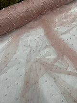 Pearl Glitter Studded Mesh Polyester Fabric - Pearl Studded Mesh, 58" Wide (1 Yard)