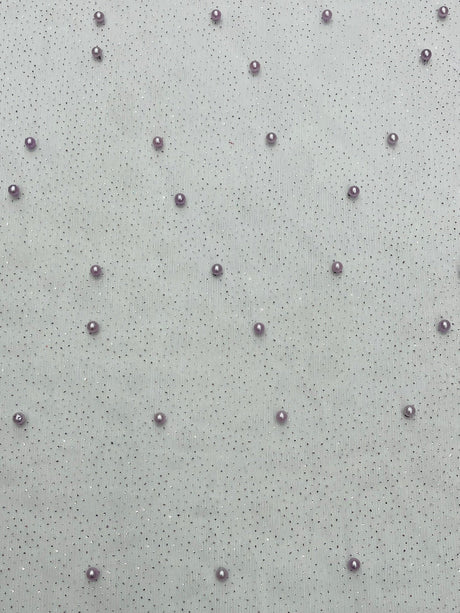 Pearl Glitter Studded Mesh Polyester Fabric - Pearl Studded Mesh, 58" Wide (1 Yard)