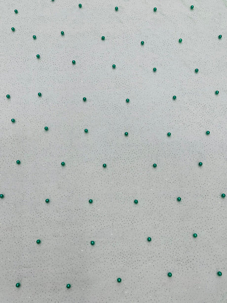 Pearl Glitter Studded Mesh Polyester Fabric - Pearl Studded Mesh, 58" Wide (1 Yard)