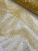 Pearl Glitter Studded Mesh Polyester Fabric - Pearl Studded Mesh, 58" Wide (1 Yard)