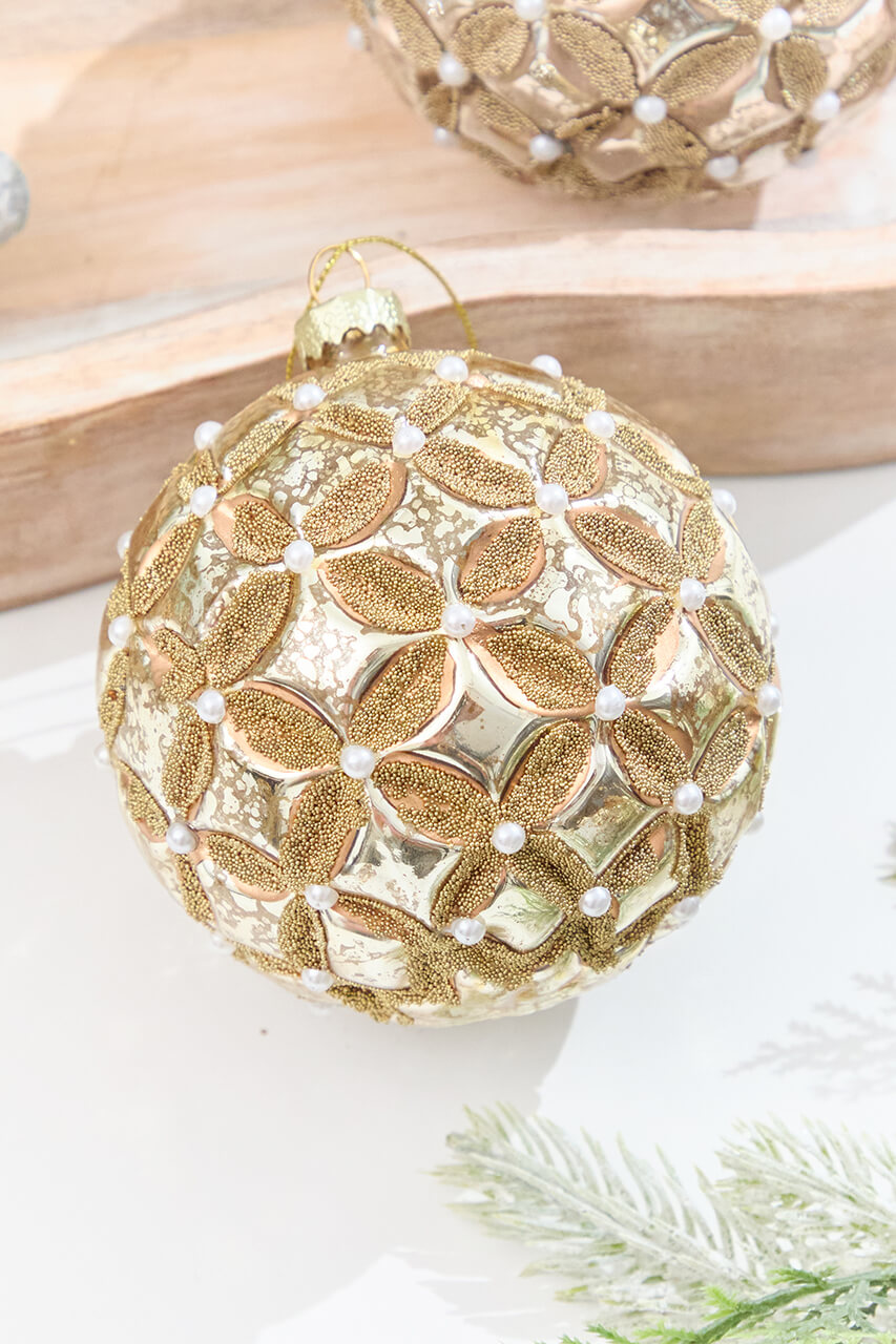 5” Mercury & Pearl Beaded Glass Ornament