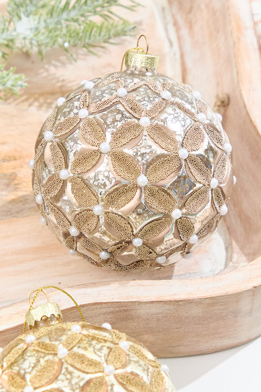 5” Mercury & Pearl Beaded Glass Ornament