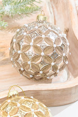 5” Mercury & Pearl Beaded Glass Ornament