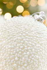 4" White Glitter Metallic Mini Bead Ball Ornament