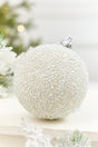 4" White Glitter Metallic Mini Bead Ball Ornament