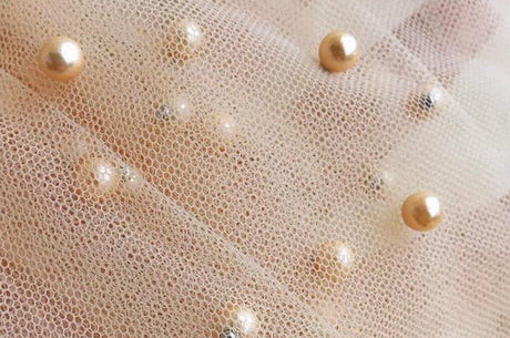 Very Soft Tulle With Pearls Polyester Fabric - Sheer Beaded Tulle, 52" Width (1 Yard)