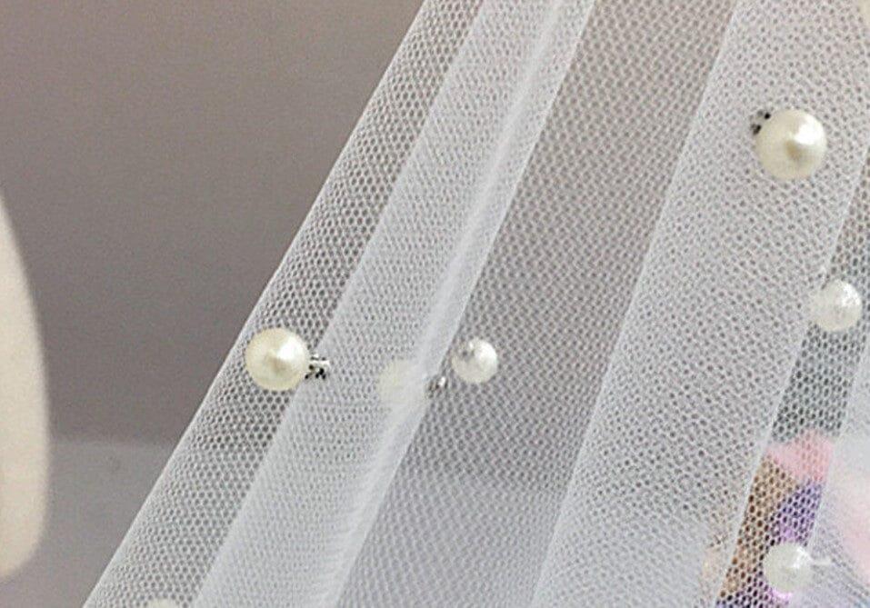 Very Soft Tulle With Pearls Polyester Fabric - Sheer Beaded Tulle, 52" Width (1 Yard)