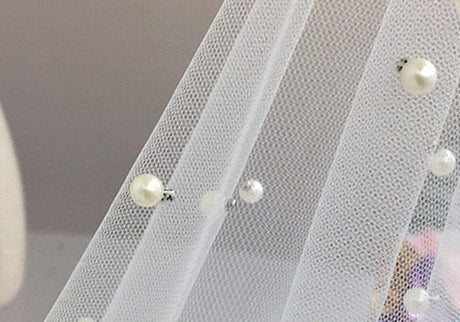 Very Soft Tulle With Pearls Polyester Fabric - Sheer Beaded Tulle, 52" Width (1 Yard)
