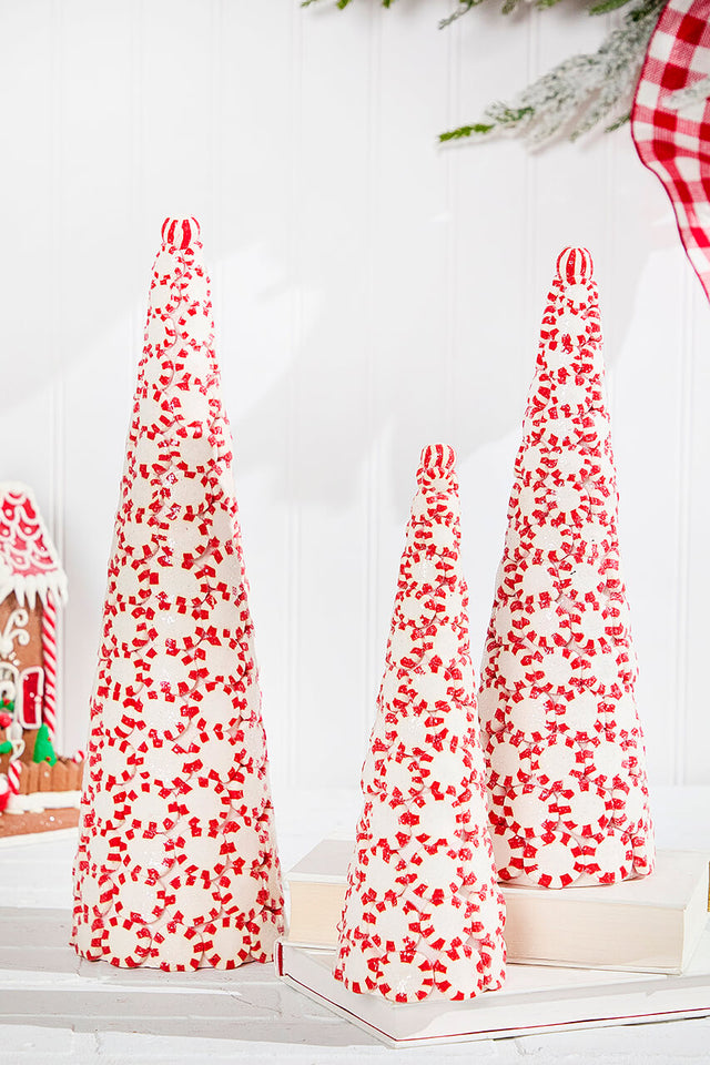 10.5" - 16.5" Clay Dough Peppermint Candy Trees - Set Of 3