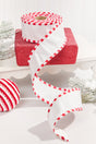 2.5" x 10 Yard White Dupioni with Red & White Piping Ribbon