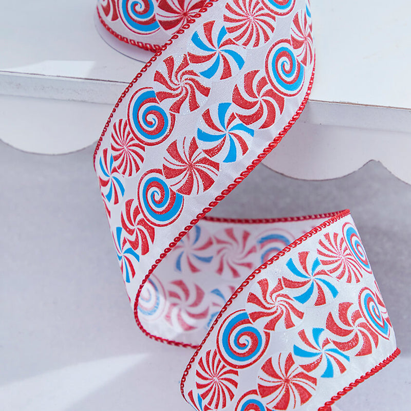 2.5" x 10 Yard Candy Swirl Wired Ribbon