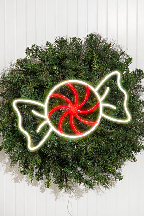 10.6" Peppermint Round Candy Lit Neon Sign