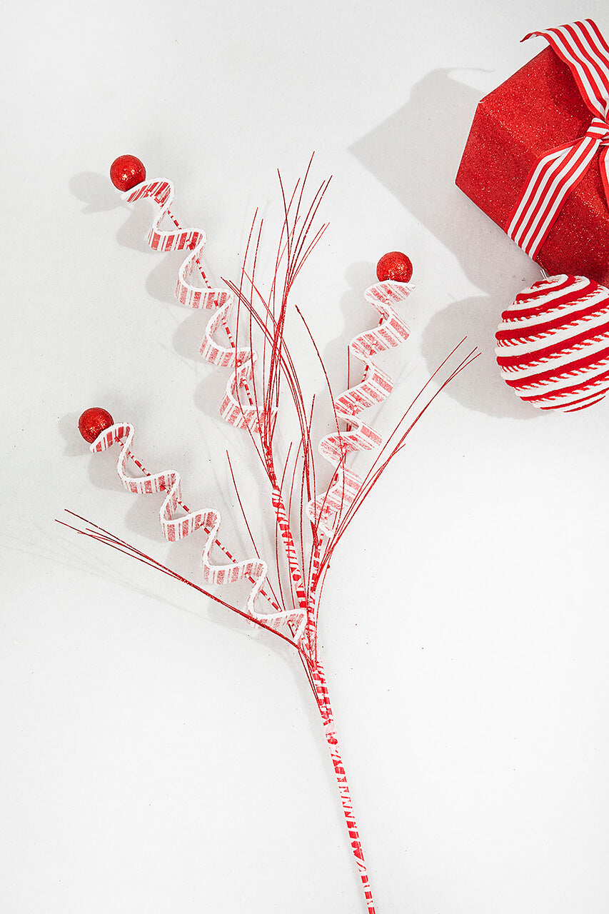 31" Red and White Peppermint Spray