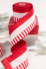 4 Inch x 10 Yard Peppermint Striped Wired Christmas Ribbon Classic Candy Cane Holiday Decor