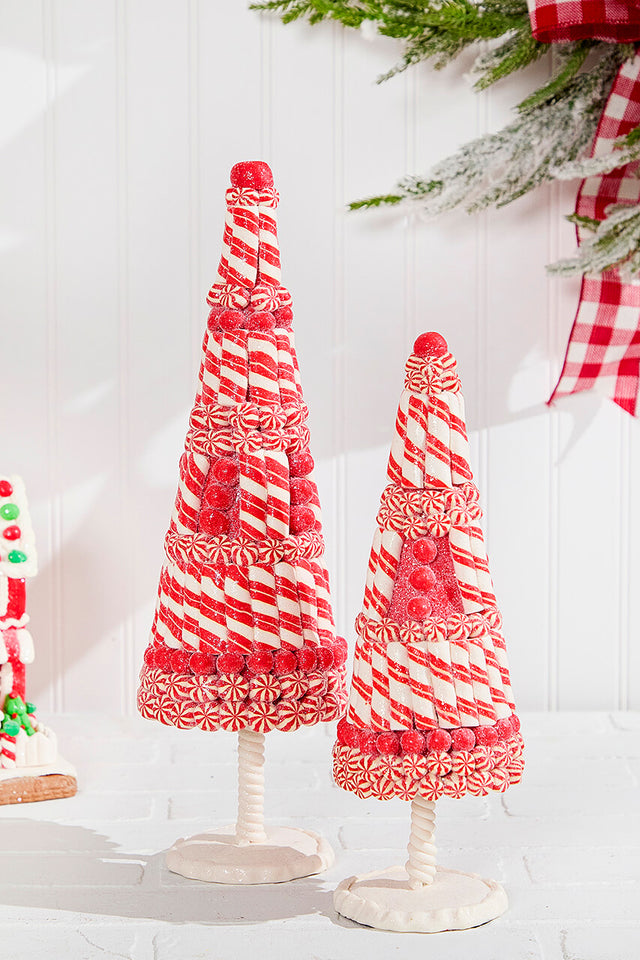 Red & White Clay Dough Candy Tree - Set Of 2