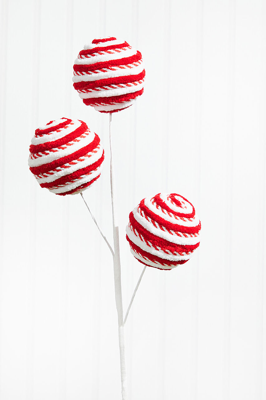 24” Red/White Peppermint Ball Spray