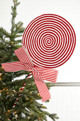 33.5" Red and White Peppermint with Bow Spray