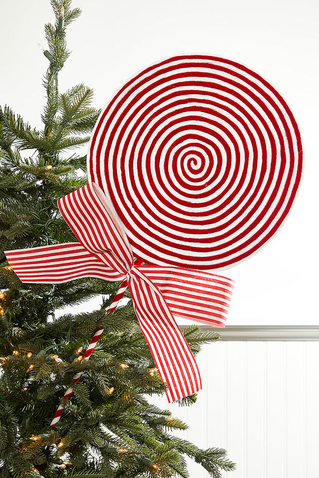 33.5" Red and White Peppermint with Bow Spray
