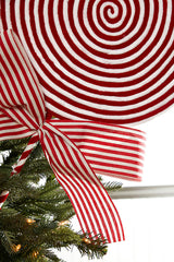 33.5" Red and White Peppermint with Bow Spray