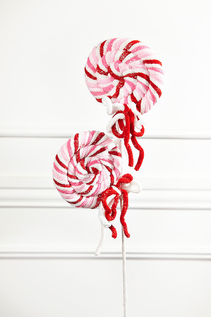 Chenille Glitter Lollipop Spray 21 Inch Red Pink White Decor