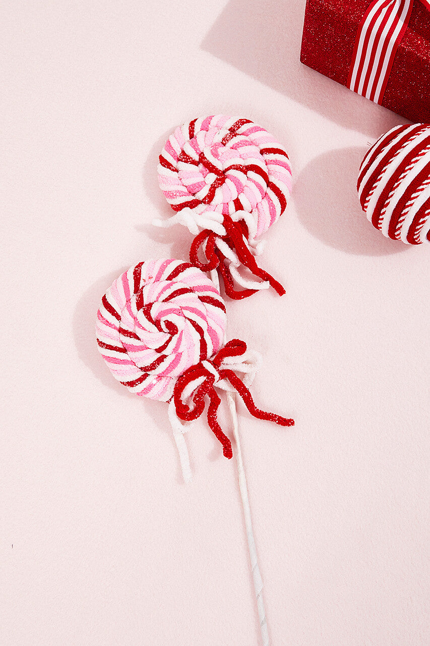 Chenille Glitter Lollipop Spray 21 Inch Red Pink White Decor