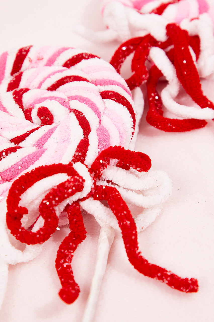 Chenille Glitter Lollipop Spray 21 Inch Red Pink White Decor