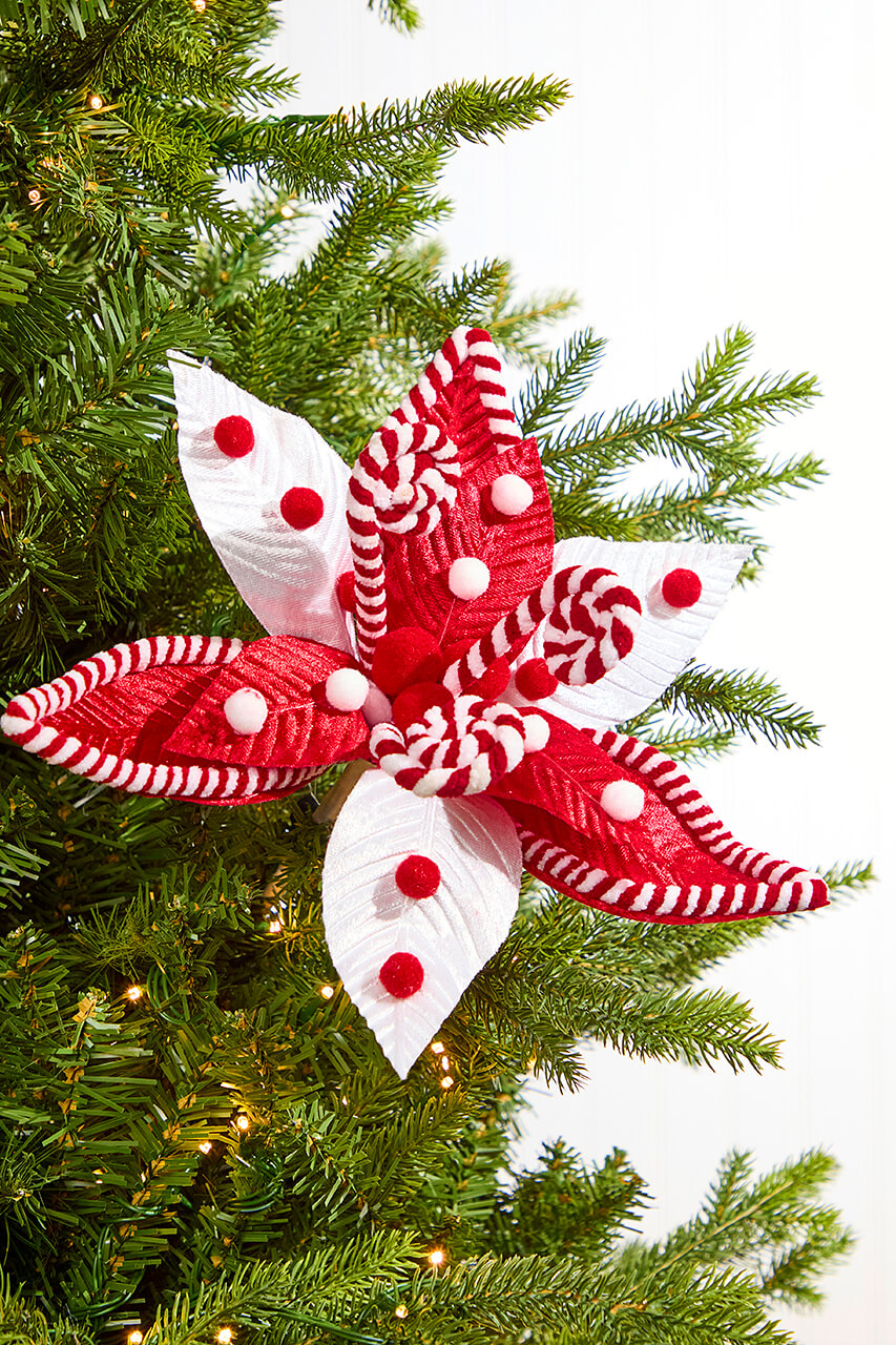 22" Peppermint Swirl Poinsettia Stem