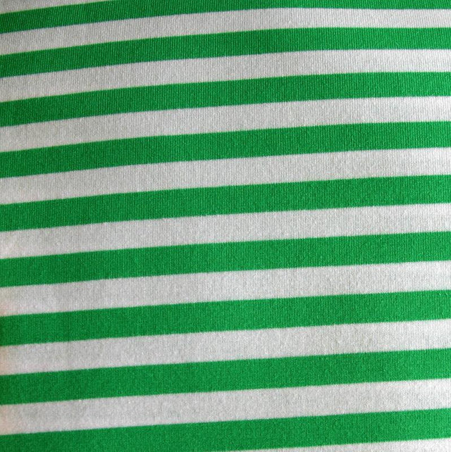 Cotton Lycra Knit Fabric Peppermint Green and White Stripe 24 Remnant