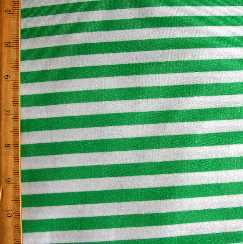 Cotton Lycra Knit Fabric Peppermint Green and White Stripe 24 Remnant