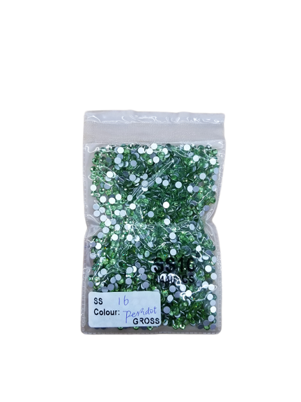 Peridot Flat Back Rhinestone Fabric - Peridot, Loose Rhinestones, 2MM /6SS, 3MM /10SS, 4MM /16SS, 5MM /20SS, 6MM /30SS (1 Bag)