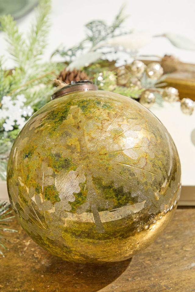 6" Etched Brilliant Gold Ball Ornament