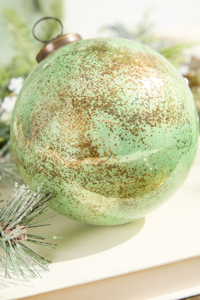 4" Spruce Antique Finished Glass Ball Ornament