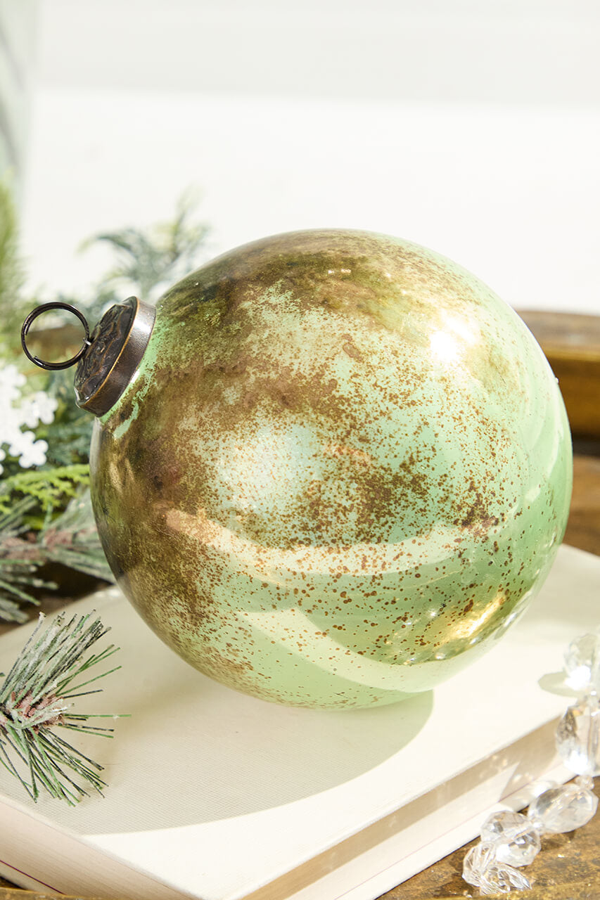 5" Spruce Antique Finished Glass Ball Ornament