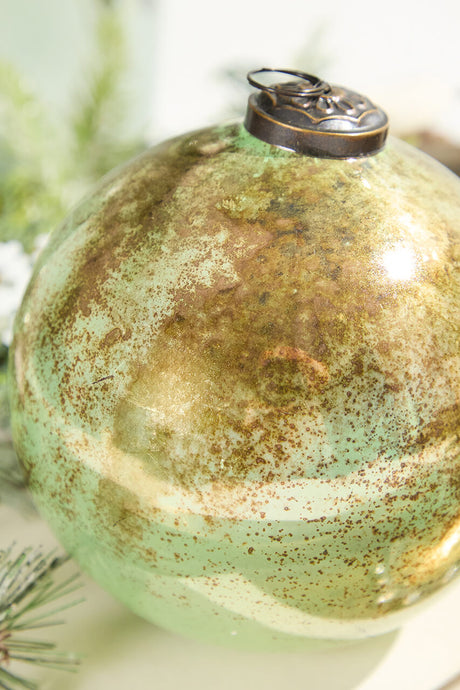 5" Spruce Antique Finished Glass Ball Ornament