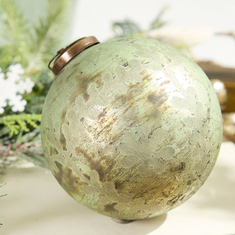 4" Spruce Antique Foil Glass Etched Ball Ornament