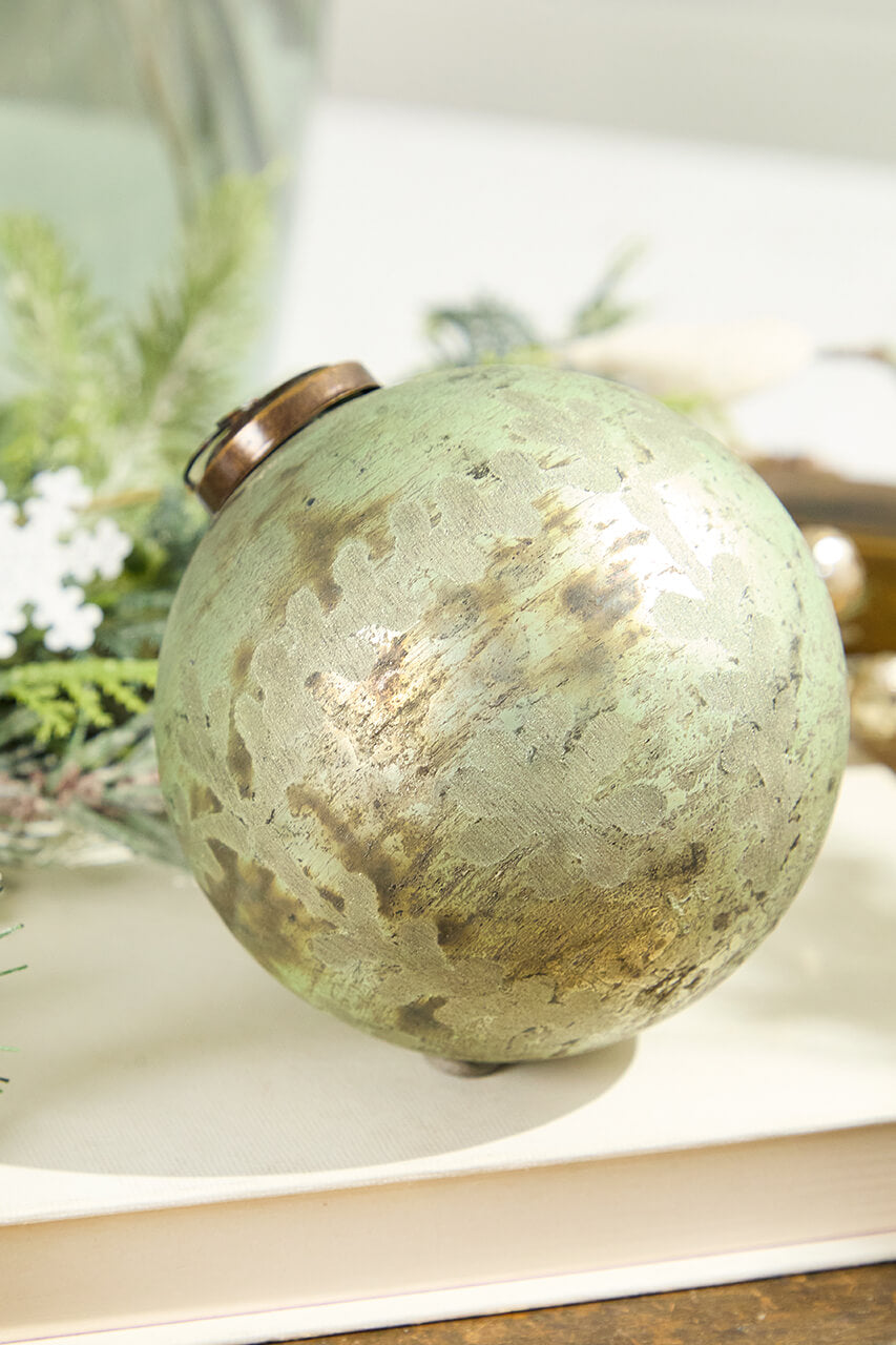 4" Spruce Antique Foil Glass Etched Ball Ornament