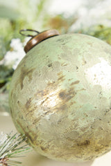 4" Spruce Antique Foil Glass Etched Ball Ornament