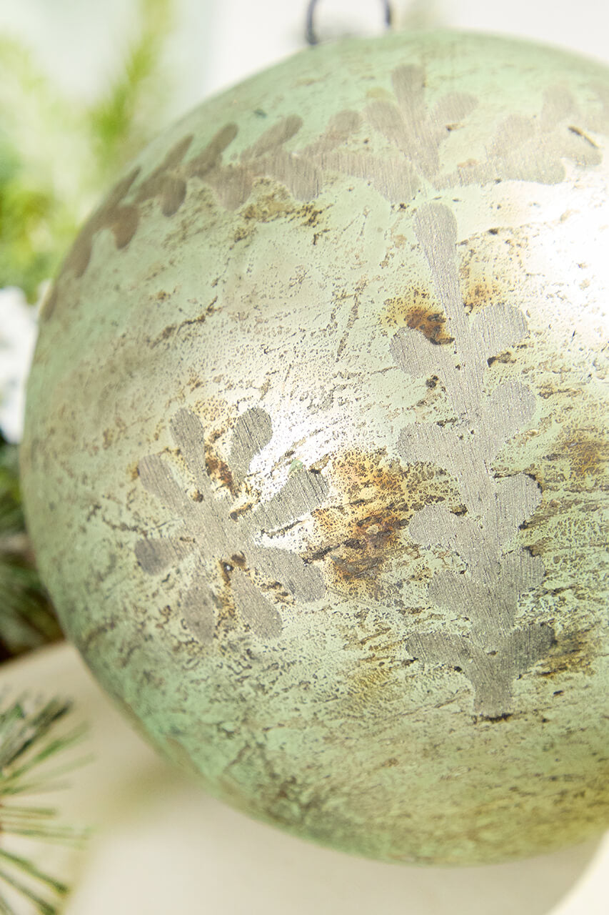 6" Spruce Antique Foil Glass Etched Ball Ornament
