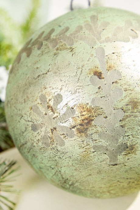 6" Spruce Antique Foil Glass Etched Ball Ornament