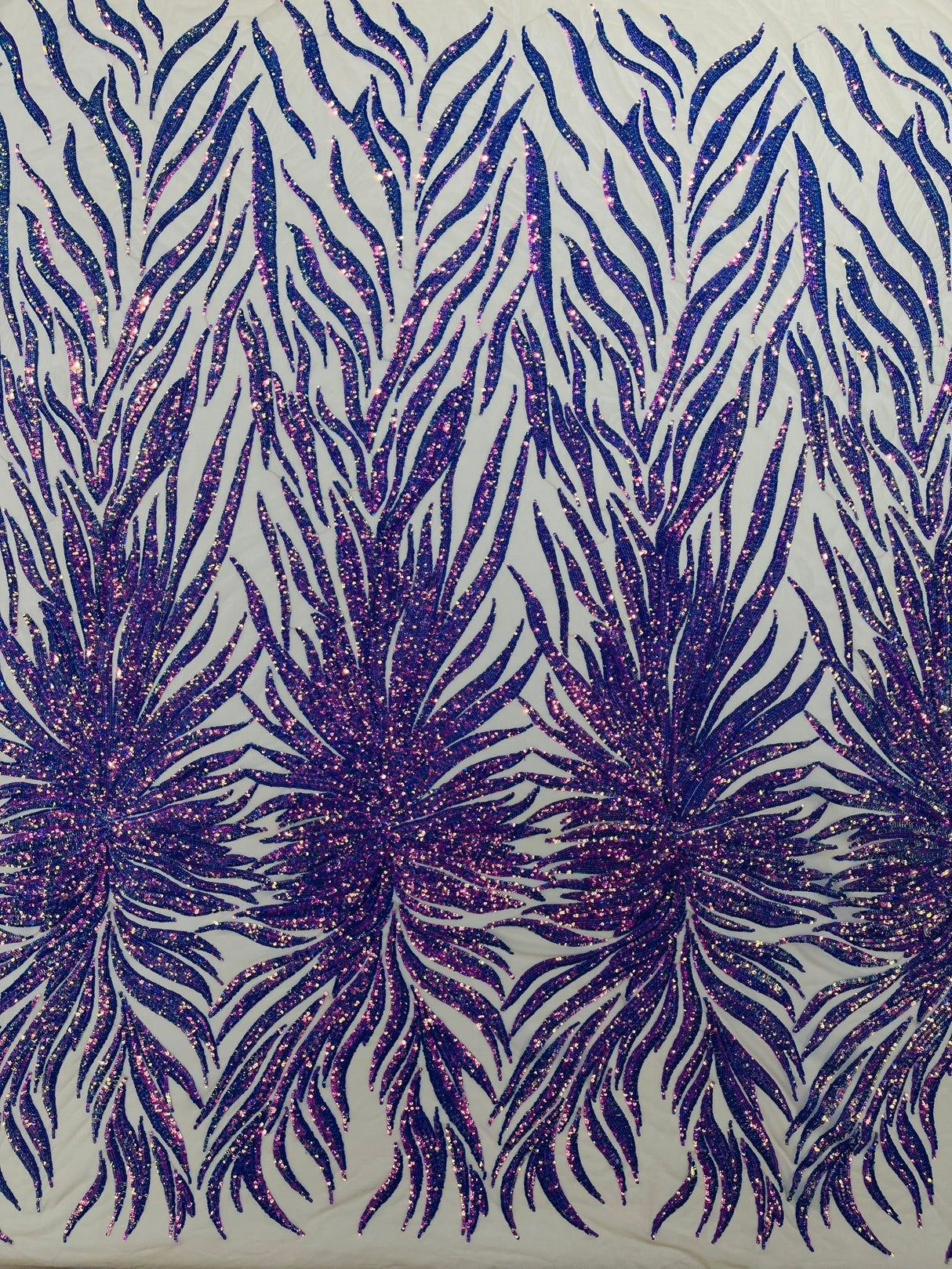 Phoenix Sequin Feather Polyester Fabric - Iridescent Flame Design, 54" Width (1 Yard)