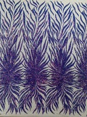 Phoenix Sequin Feather Polyester Fabric - Iridescent Flame Design, 54" Width (1 Yard)