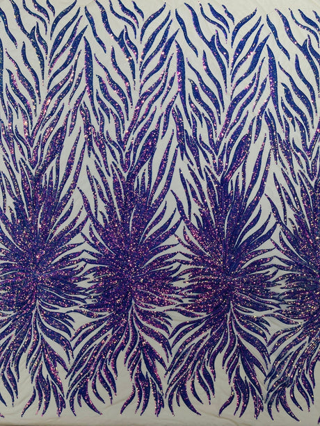 Phoenix Sequin Feather Polyester Fabric - Iridescent Flame Design, 54" Width (1 Yard)