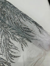 Phoenix Sequin Feather Polyester Fabric - Iridescent Flame Design, 54" Width (1 Yard)