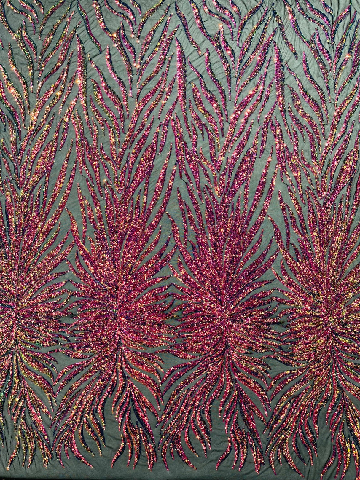Phoenix Sequin Feather Polyester Fabric - Iridescent Flame Design, 54" Width (1 Yard)