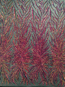 Phoenix Sequin Feather Polyester Fabric - Iridescent Flame Design, 54" Width (1 Yard)