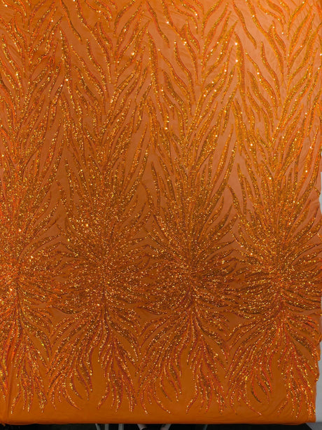 Phoenix Sequin Feather Polyester Fabric - Iridescent Flame Design, 54" Width (1 Yard)