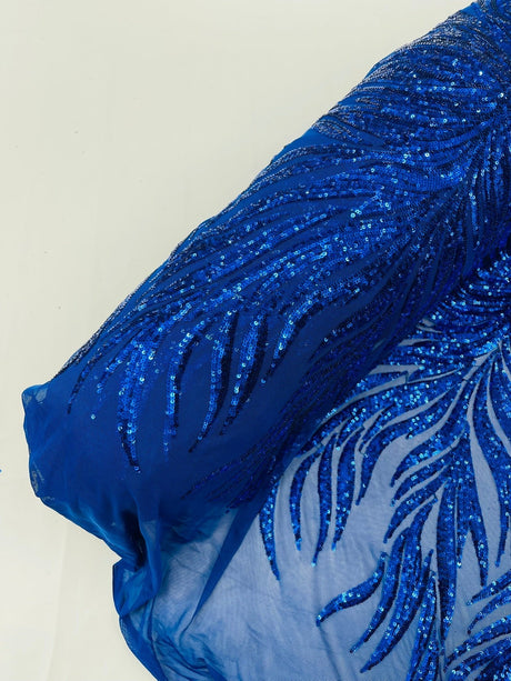 Phoenix Sequin Feather Polyester Fabric - Iridescent Flame Design, 54" Width (1 Yard)