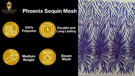 Phoenix Sequin Feather Polyester Fabric - Iridescent Flame Design, 54" Width (1 Yard)