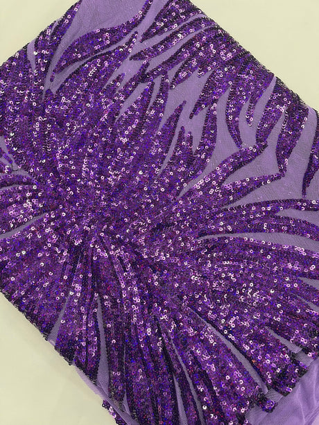 Phoenix Sequin Feather Polyester Fabric - Iridescent Flame Design, 54" Width (1 Yard)